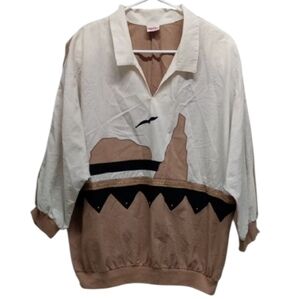 Vintage 80s G.W Originals White/Brown Colorblock Southern Style Pullover